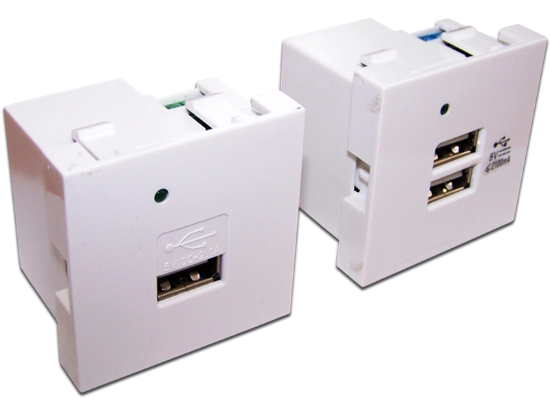  Модуль USB-зарядки, 2 порта, без шторки, 2.1A/5V, 45x45, белый