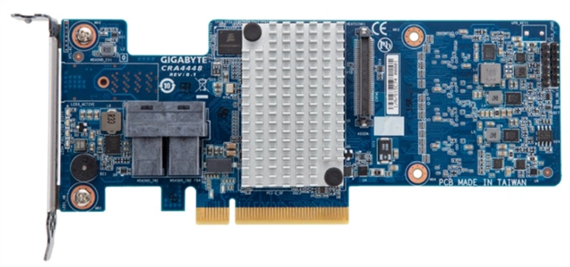 Контроллер Gigabyte RAID Controller PCIe 3.0 x8, SAS/SATA 12G, RAID 0,1,5,6,10,50,60, Cache 2Gb, SAS3108, 8 ports (2*int SFF8643), Up to 32 x physical devices via SAS expander, only for Gigabyte Servers