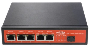  Wi-Tek Неуправляемый коммутатор 5 PoE портов 1000Base-T + 1 SFPПитание от солнечной панели 12В, от аккумулятора 12В, от 18-32В DCКонтроллер ИБП/контроллер солнечной панелиПорт 1: 802.3af/at PoE 60В