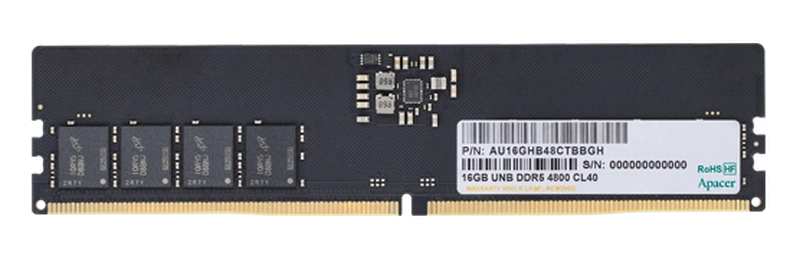 Оперативная память Apacer  DDR5  16GB  4800MHz DIMM (PC5-38400) CL40 1.1V (Retail) 2048*8  3 years (AU16GHB48CTBBGH/FL.16G2A.PTH)