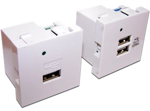  Модуль USB-зарядки, 2 порта, без шторки, 2.1A/5V, 45x45, белый