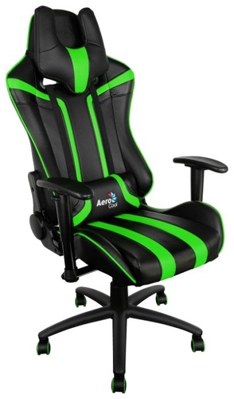  Кресло для геймера Aerocool AC120 AIR-BG, черно-зеленое, с перфорацией, до 150 кг, размер 70х55х124/132 см