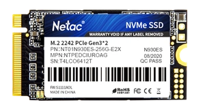 Ssd накопитель Netac SSD N930ES 256GB PCIe 3 x2 M.2 2242 NVMe 3D NAND, R/W up to 1650/1260MB/s, TBW 150TB, 3y wty