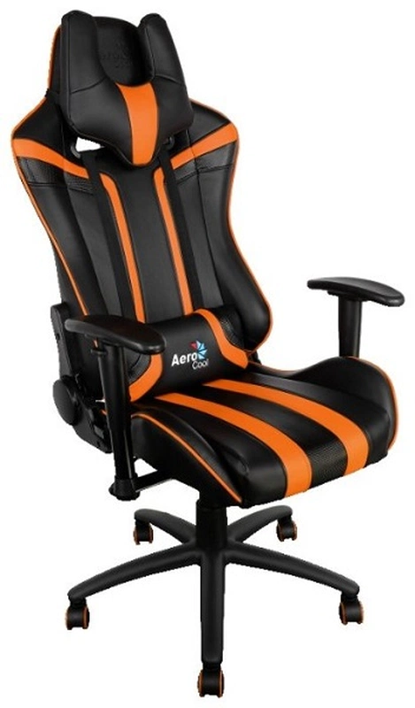  Кресло для геймера Aerocool AC120 AIR-BO, черно-оранжевое, с перфорацией, до 150 кг, размер 70х55х124/132 см