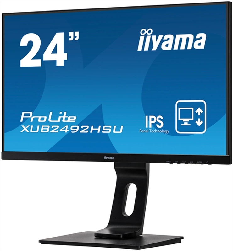 Монитор 23,8" Iiyama ProLite XUB2492HSU-B1 1920x1080 IPS LED 16:9 4ms VGA HDMI DP 2*USB2.0 5M:1 1000:1 178/178 250cd HAS Pivot Tilt Swivel Speakers Black