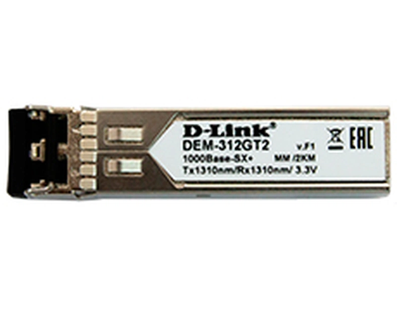 Модуль D-Link 312GT2/A1A, SFP Transceiver with 1 1000Base-SX+ port.Up to 2km, multi-mode Fiber, Duplex LC connector, Transmitting and Receiving wavelength: 1310nm, 3.3V power.