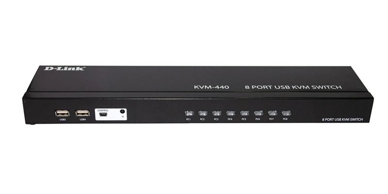 Коммутатор D-Link KVM-440/C1A, 8-port KVM Switch with VGA, USB ports.Control 8 computers from a single keyboard, monitor, mouse, Supports video resolutions up to 2048 x 1536, Switching using front panel