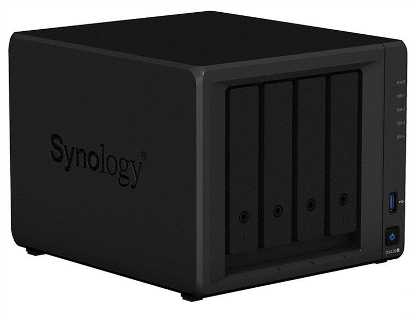 Система хранения данных 'Synology QC2,0GhzCPU/2GB(upto6)/RAID0,1,10,5,6/up to 4HDDs SATA(3,5' or 2,5')/2xUSB3.0/2GigEth/iSCSI/2xIPcam(up to 25)/1xPS/3YW(repl DS418play)'