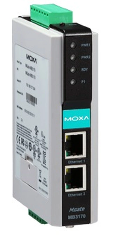 1-портовый преобразователь Modbus RTU/ASCII (1 x RS-232/422/485) в Modbus TCP (2 x Ethernet, 1 IP-адрес), гальваническая изоляция 2 кВ, монтаж на DIN-рейку