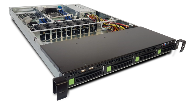 Серверная платформа Rikor 1U Server RP6104 noCPU(2)2nd GenScalable HS PROP(6+2)/TDP 150W/no DIMM(24)/HDD(4)LFF/2x1Gbe/2xFH/1xM.2 NVMe, 1xM.2 SATA /2x1200W/