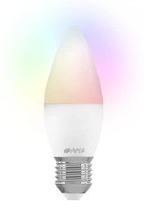  HIPER Smart LED bulb IoT LED A2 RGB/Умная LED лампочка/Wi-Fi/Е27/Candle C37/Регулируемая яркость и цвет/6Вт/2700К-6500К/520 лм/IoT LED A2