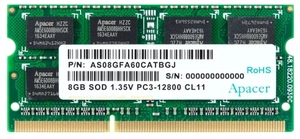 Оперативная память Apacer  DDR3   8GB  1600MHz SO-DIMM (PC3-12800) CL11 1.5V(Retail) 512*8  3 years (AS08GFA60CATBGC/DS.08G2K.KAM)